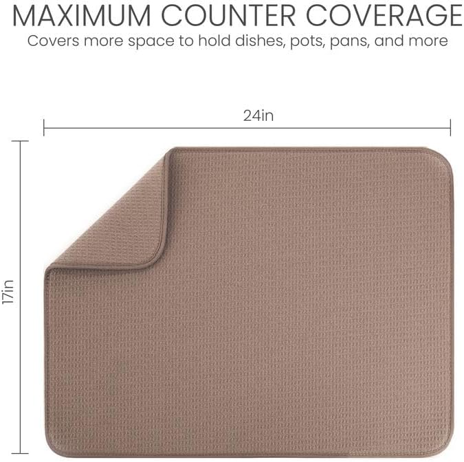 Bellemain XL Dish Mat 24" x 17" ( LARGEST MAT ) Microfiber Dish Drying Mat , Super absorbent ( Mocha )