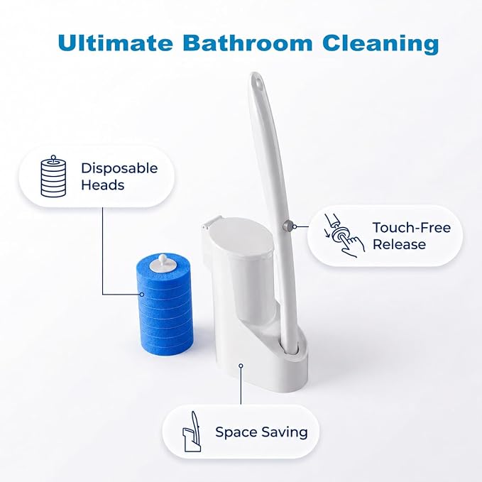 Disposable Toilet Brush, Toilet Bowl Cleaner Brush with 24 Wand Cleaner Refills, Wall Mounted Toilet Brush and Holder Set for Bathroom Deep Cleaning and Hygienic