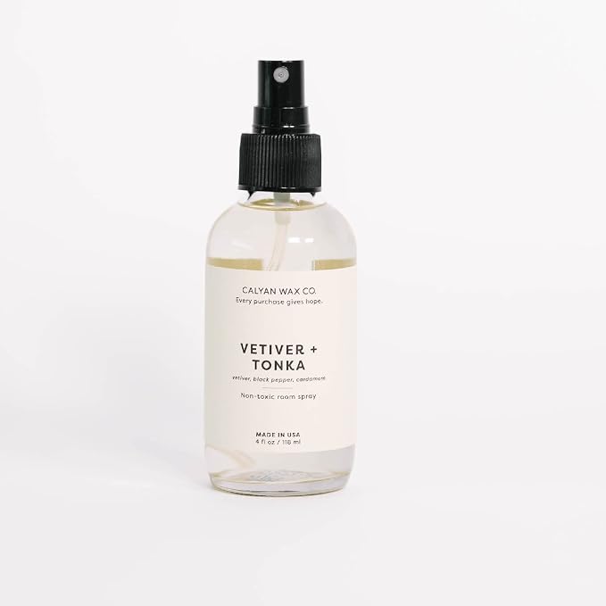 Calyan Wax Co. Vetiver & Tonka Room Spray - Natural Room Deodorizer | Long Lasting Clean Air Freshener - Room Spray for Luxurious Home Fragrance - Bedroom, Bathroom & Car Spray - 4 fl oz
