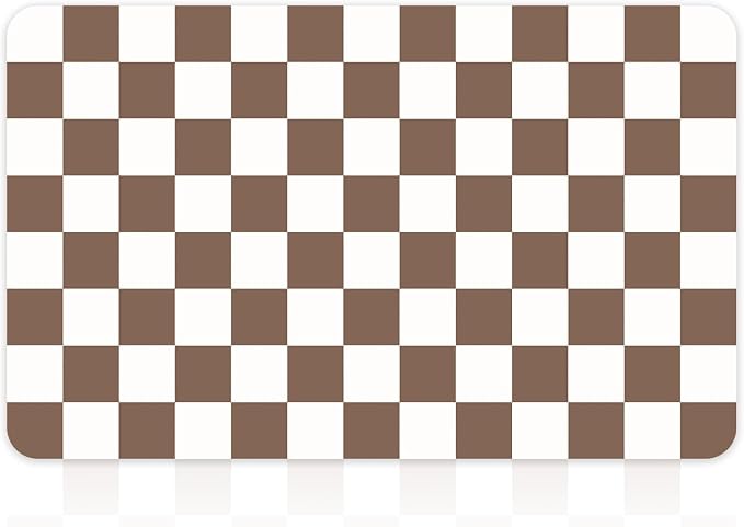 Checkered Dish Mat for Kitchen Coffee Station, 12" x 20"Coffee Brown | Quick Drying & Absorbent Mat for Coffee Bar Espresso Machine Countertops Accessories