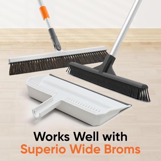 Superio 4-Pack Wide Plastic Dustpan with Comb - 16" Wide, Rubber Lip, Broom Handle Clip, White