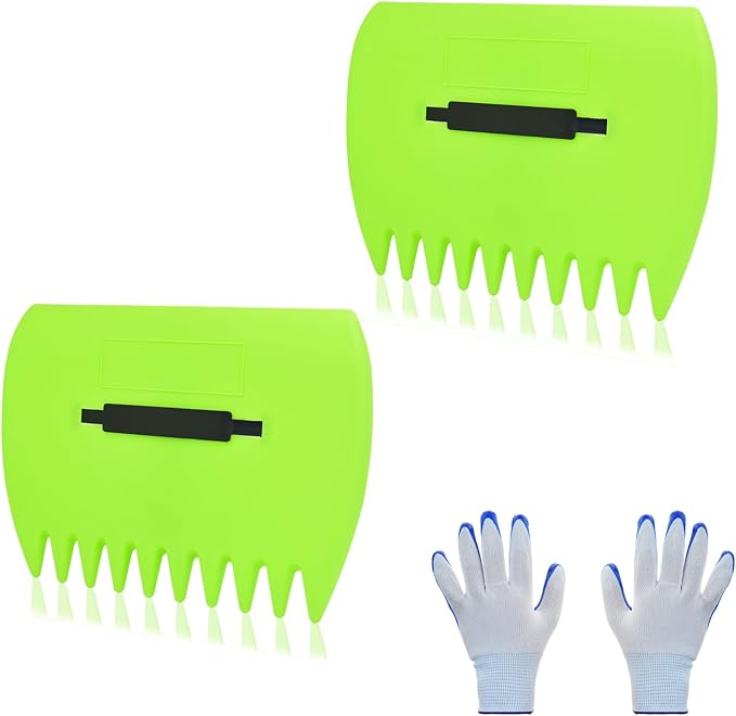 Leaf Scoops Hand Rakes, Leaf Scoops and Claws with Gloves, Lightweight Plastic Leaf Scoop, Large Leaf Grabbers for Picking Up Leaves, Clippings, Grass(1 Set, Green)