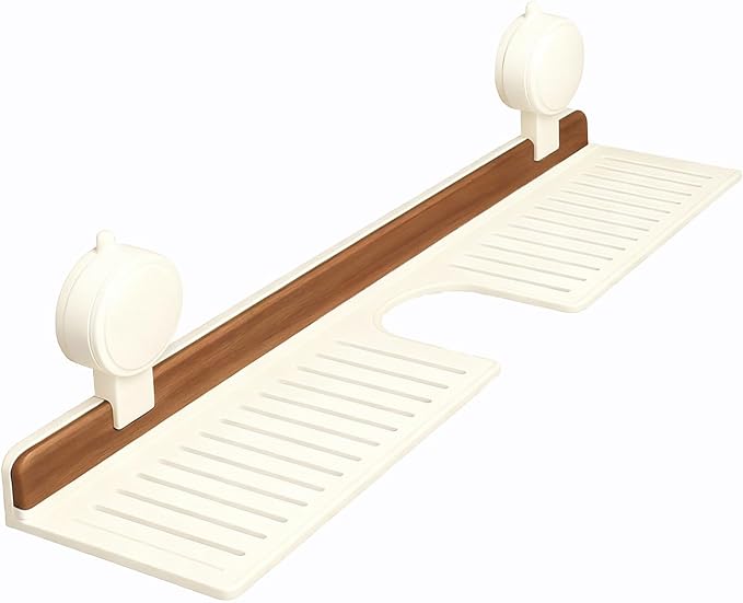 Bathroom Sink Shelf Over Faucet, No Drill Floating Shelf for Bathroom Sink, Under Sink Caddy Organizers for Toothbrush Soap (Cream Color, 20 inch)