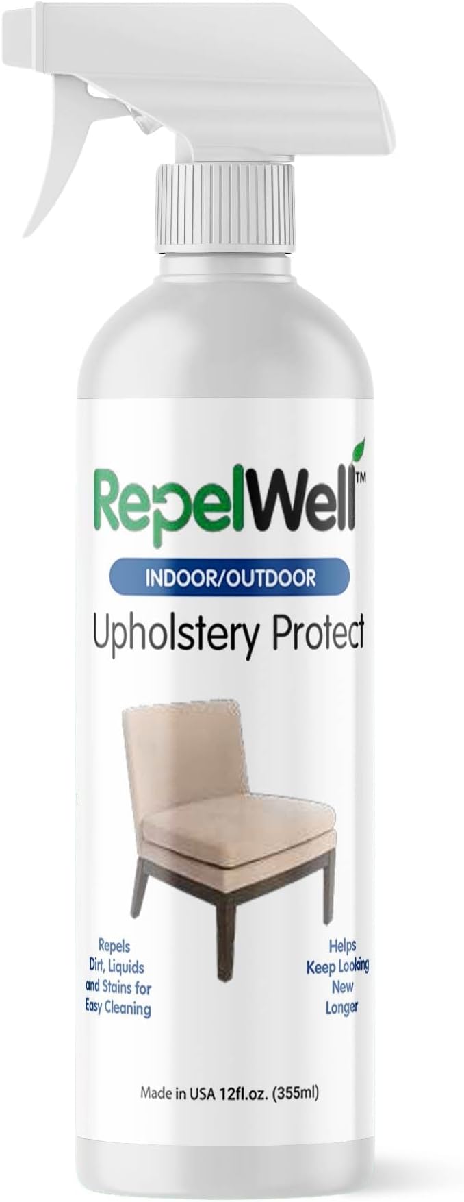 RepelWell Non Toxic Fabric Protector Spray for Upholstery & Furniture,12 oz | Helps repel water, coffee, wine, food, dirt and everyday spills from upholstery.