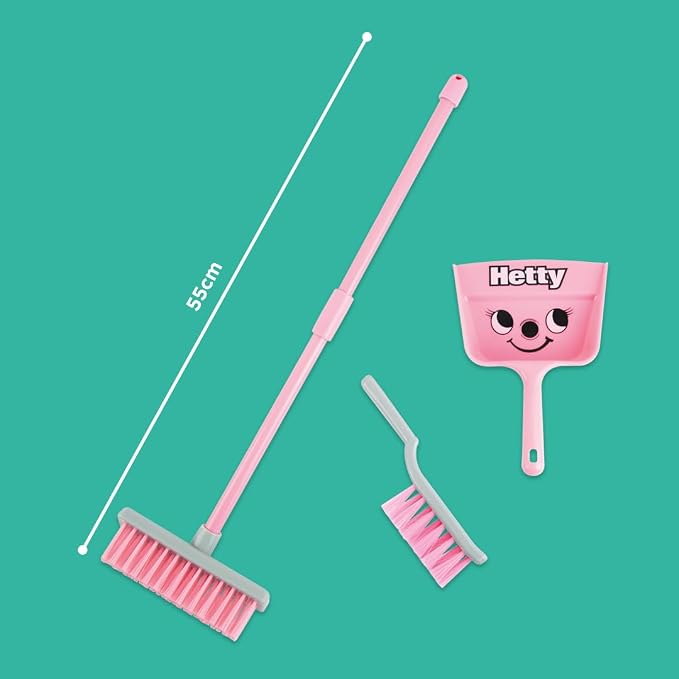 Casdon Hetty Brush Set | Child-Friendly Cleaning Toy Set for Ages 3+ | Fun & Educational | Includes Broom, Brush, Dustpan!