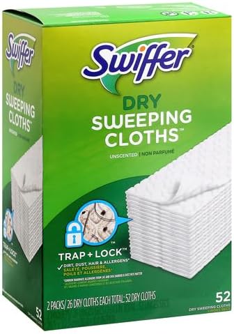 Swiffer Sweep + Mop,Dry Pads Refill,Floor Cleaner for Dirt,Dust,Hair,Cleaning Cloths for Mopping Home,Bathroom,Kitchen,Dust Mop,Floor Duster,Unscented,52ct,(Pack of 3)