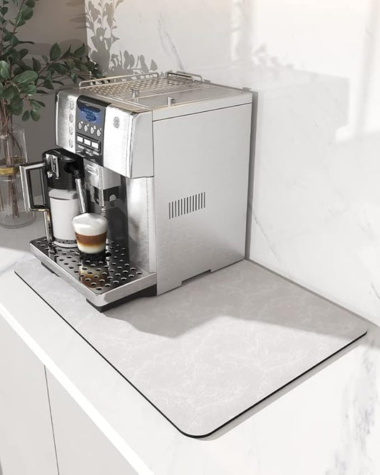 AMOAMI-Coffee Mat Hide Stain Rubber Backed Absorbent Dish Drying Mat for Kitchen Counter-Coffee Bar Accessories Fit Under Coffee Maker, Espresso Machine, Pot, Dish Rack,Light Grey 16X24