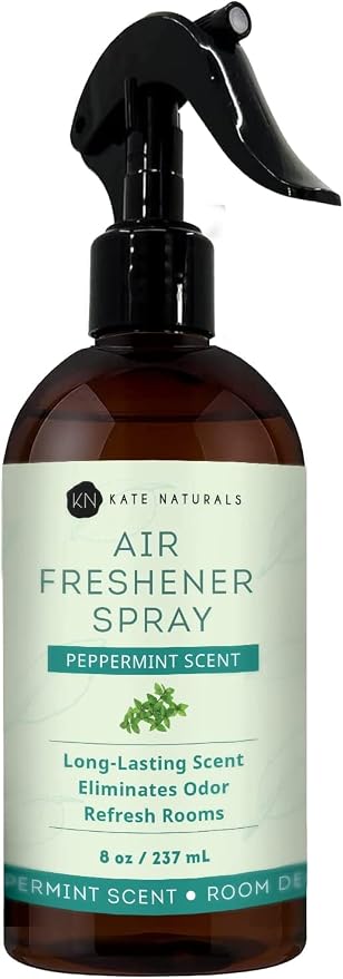 Kate Naturals Peppermint Air Freshener Spray for Room & Car with Natural Mint. Odor Eliminator Peppermint Spray for Bathroom & Linen (8 fl oz, Pet Safe, Non Toxic) | Pet Safe, Non Toxic, Natural Mint Odor Eliminator Peppermint Spray for Bathroom & Linen