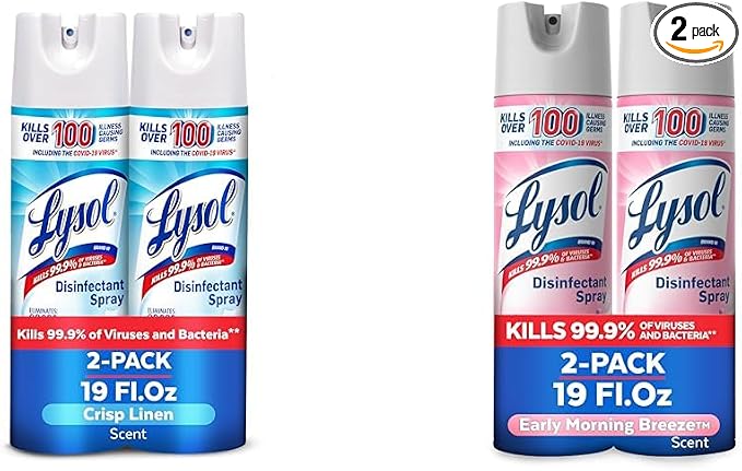 Lysol 2x19oz Crisp Linen + 2x19oz Early Morning Breeze Disinfectant Spray Bundle