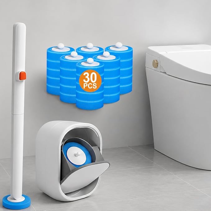 30pcs Disposable Toilet Bowl Brush and Holder, 30 Refills Toilet Bowl Cleaner, Toilet Cleaning Supplies,Toilet Wand Kit, Wall Mounted Toilet Brush for Deep Cleaning, Hygienic Bathroom Maintenance