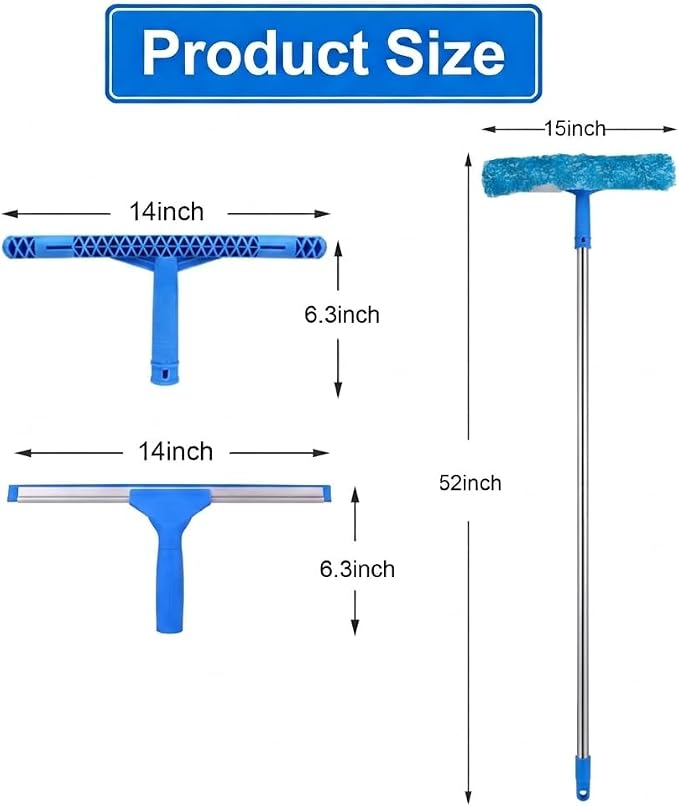 Window Cleaning Kit with 3 Gallon Bucket, 14" Window Squeegee and Scrubber with Long Handle, Professional Window Washing Equipment Cleaner Tool Streak-Free for Home, RV, Commercial Use