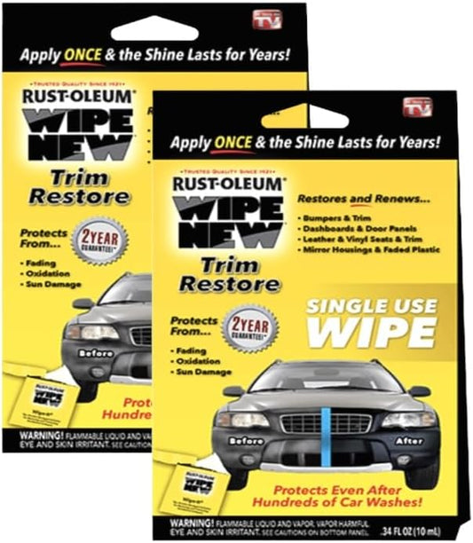 Wipe New Dashboard Bumper Car Interior Exterior and Auto Trim Restorer- Pack of 2