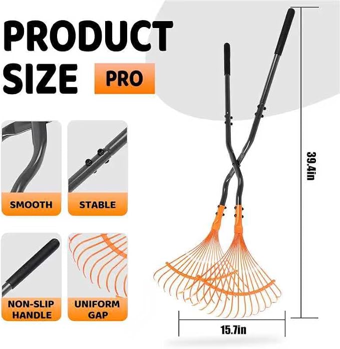 Leaf Grabber Rake with Long Handle,Metal Leaves Rakes,Lightweight Leaf and Grass Picker Upper,Leaf Collector for Lawn & Yard Shrub Cleanup.