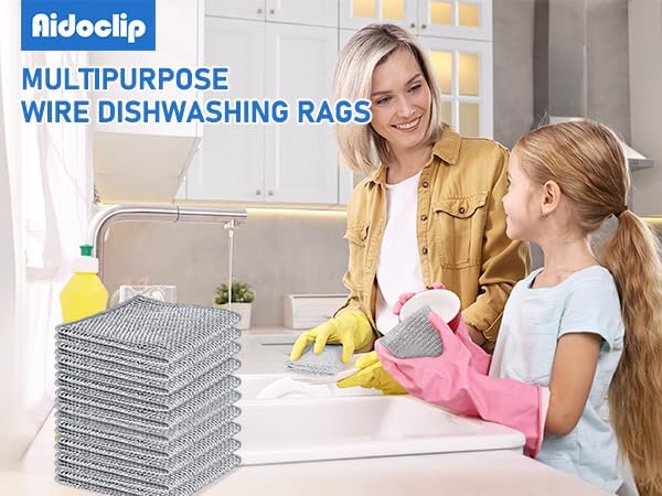 Aidoclip Non-Scratch Steel Wool Dishcloth - 50PC Set, Multi-Use Kitchen Scrubbers, Durable Cleaning Pads for Wet & Dry Use Grey (50pcs)