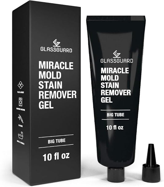 GlassGuard Miracle Mold Stain Remover Stain Gel – Heavy Duty Cleaning Gel for Grouts, Ceramic, Glass, Silicone, Caulk & More – Washing Machine Cleaner Front Loader (300 ml / 10 oz)