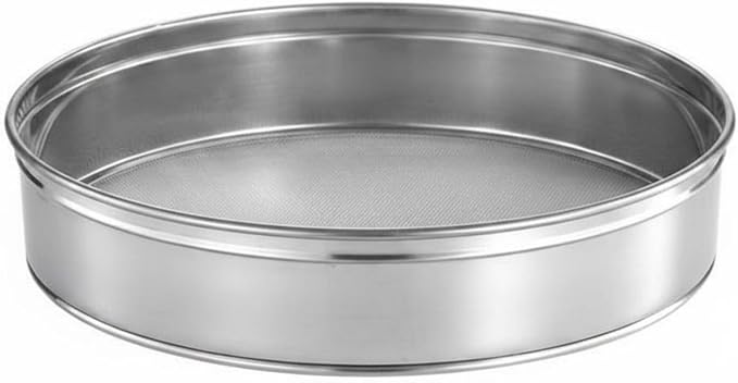 Flour Sieve Stainless Steel Mesh Sifter Round Strainer Colander Fine Filtering Achieves Smooth Mixtures Suitable for cake making pastry prep icing sugar everyday, 25cm