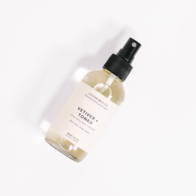 Calyan Wax Co. Vetiver & Tonka Room Spray - Natural Room Deodorizer | Long Lasting Clean Air Freshener - Room Spray for Luxurious Home Fragrance - Bedroom, Bathroom & Car Spray - 4 fl oz