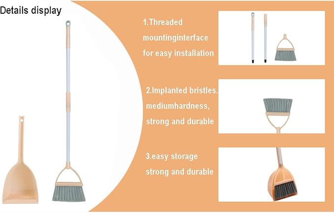 Mini Broom with Dustpan for Kids,Little Housekeeping Helper Set (Light Orange)