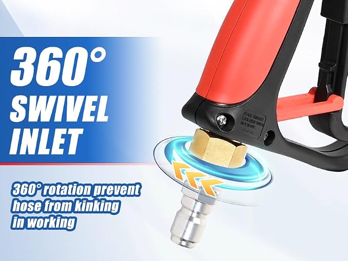 TOOLCY 4000 PSI Short Pressure Washer Gun with 3/8" Swivel Quick Connect | 1/4” Quick Connector Coupler and 5 Nozzle Tips For Foam Cannon Car Wash