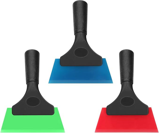3 Pack Tint Squeegee, Small Squeegee for Car Windows, 5", 3 Colors | Multifunctional Small Window Squeegee, Rubber Water Blade for Car Windshield Window, Mirror, Glass Cleaning, No-Slip Handle