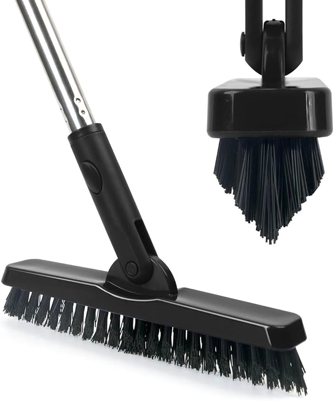 CELOX Tile Grout Brush with Long Handle, Grout Cleaner Brush for Tile Floors, for Shower Tile, for Cleaning Grout, Matte Black