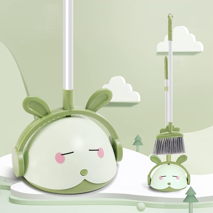 Midoneat Kids Cleaning Toy Set, Mini Child Broom, Mop and Dustpan, Little Housekeeping Helper Set ,Pretend Home Cleaning Play Set for Toddler Height 75-115cm,6pcs (Green)