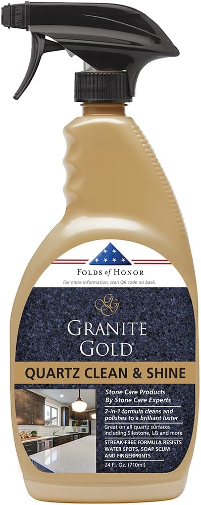 Granite Gold Quartz Clean & Shine Streak-Free Cleaner, Deeps Cleans and Polishes Quartz and Natural Stone Surfaces Including Silestone, LG, and More, 24 Fl Oz