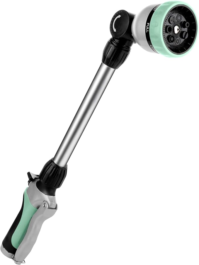 RESTMO Heavy Duty Metal Hose Wand, Watering Wand for Garden Hose | 180° Swivel Ratcheting Head, 16'' Hose Sprayer, 7 Spray Patterns, Flow Control, Ideal for Hanging Baskets & Shrubs, Cyan