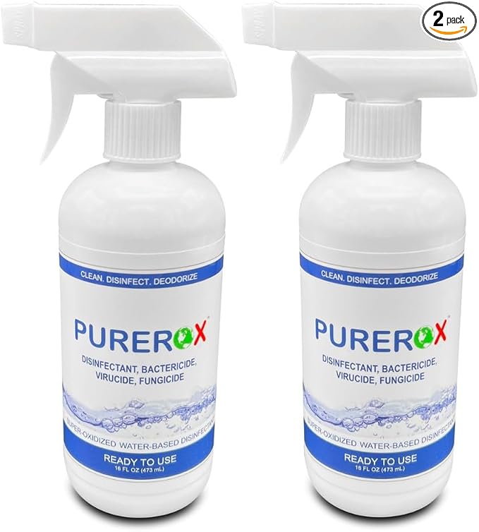 PUREROX disinfectant (16oz, 2pk) Eliminate 99.9999% MRSA, Norovirus, Viruses, Fungus, Bacteria. Hospital Grade. Safe for Use Anywhere. No residue. Suitable for All Surfaces.
