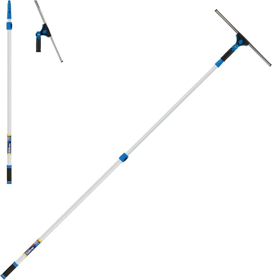 Unger Professional Connect and Clean 18” Grip Swivel Window, Glass Squeegee, and 8’ Pole, 180-Degree Pivoting Handle with Lock, Cleaning Supplies for Streak-Free Results