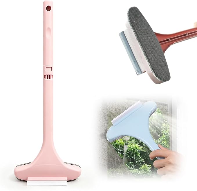 2 in 1 Window Screen Cleaner Brush Tool with Squeegee - Mesh Cleaner Brush,Multi-Purpose Detachable Cleaning Brush for Patio, Door, Mesh Screen (Pink)