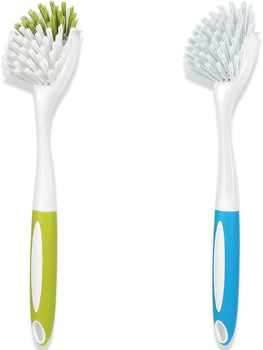 Dish Brush with Handle, Firm & Stiff Bristles Dish Scrubber for Pots, Pans & Sink Cleaning, 2 Pack