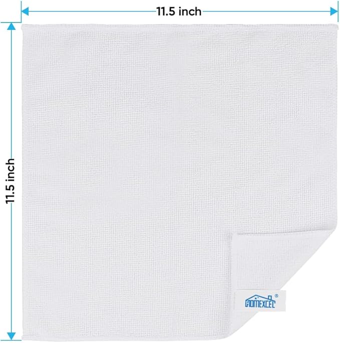 HOMEXCEL 24PK Microfiber Cleaning Cloth, Cleaning Rag for Home, 11.5x11.5in | Reusable, Lint Free, Scratch-Free and Highly Absorbent Towels for Kitchen, Window and Glass, Cars, White