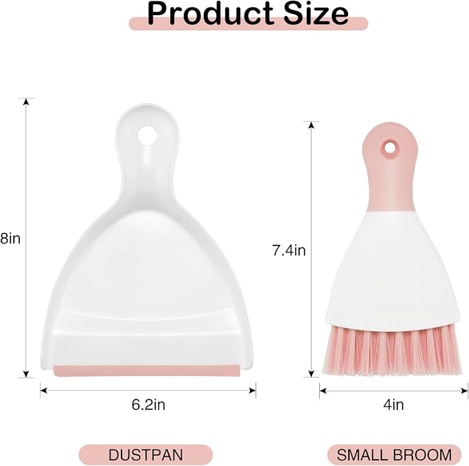 NACENA Mini Dustpan and Brush Set 2 Pack, Small Broom and Dustpan Set Dust Pan and Mini Hand Broom Dustpan and Broom Combo Compact for Home Table Keyboards Sofa Kitchen, Pink