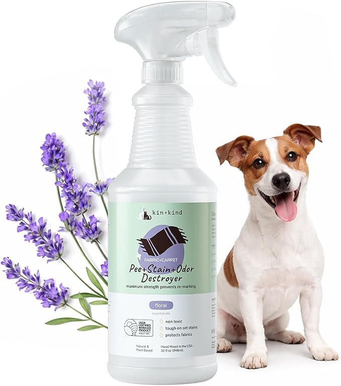 kin+kind Pee+Stain+Odor Destroyer - Fabric+Carpet - Maximum Strength - Stops Re-Marking - USDA Certified Biobased - Floral - 32 fl oz