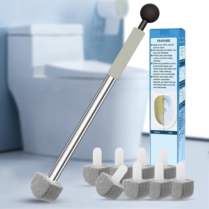 Pumice Stone Toilet Bowl Cleaner,16.7Inch Toilet Pumice Stone with Handle Cleans Hard Water Ring Calcium Buildup&Stains for Toilet Bath Kitchen Household Cleaning (Grey)