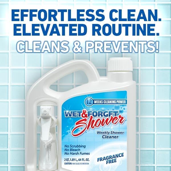 Wet & Forget Shower Cleaner Spray, Fragrance-Free Weekly Bathroom Cleaner, No Scrubbing Needed, Bleach-Free, Multi-Surface Bathroom Spray, Cleaning Supplies Essential. 64 fl oz