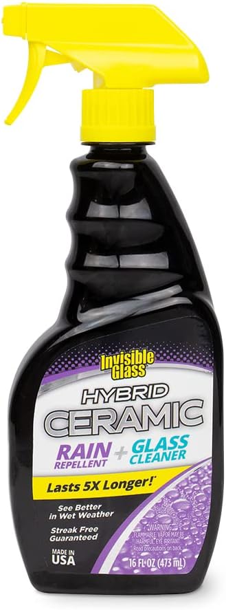 Invisible Glass 92183 Hybrid Ceramic Rain Repellent and Glass Cleaner – Cleans & Protects Car Windows and Windshields with Long-Lasting Water-Repellent Si02 Technology – 16 fl oz