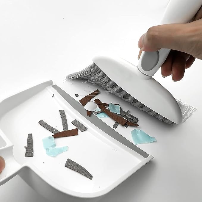 Dust pan, Mini Dustpan and Brush Set, Small Broom and Dustpan Set, Small Hand Broom and dust pan Set, Whisk Broom, Dust pan and Brush for Desk, Table, Home, Kitchen Necessities (Gray 2pcs)