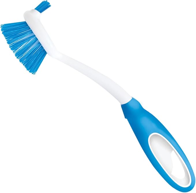 Dish Brush Kitchen Scrubber, by LOLA, Has Stiff Bristles & Food Scraper, Comfort No-Slip Grip Handle, Safe for Non-Stick & Coated Cookware, 1 Count