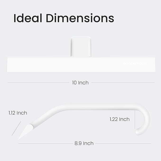 dancemoon JustHang Shower Squeegee with Built-in Hook, 10-Inch White | Award-Winning Design, All-One-Piece Soft-Touch Silicone, for Glass Door, Bathroom, Window, Mirror, Tile Wall, Car