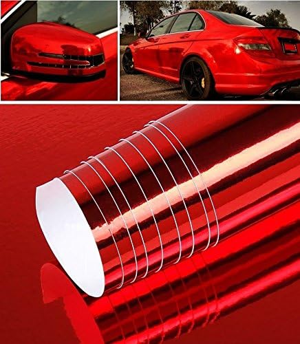 DIYAH Gloss Chrome Mirror Vinyl Car Wrap Sticker with Air Release Bubble Free Anti-Wrinkle 12" X 60" (1 FT X 5FT) (Red)