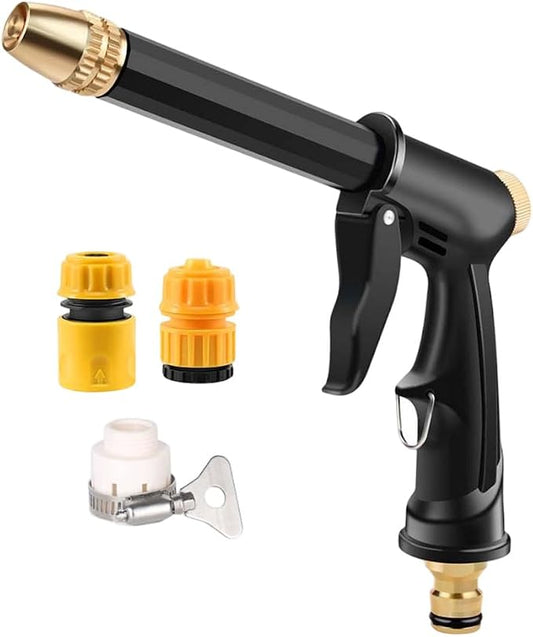 High Pressure Hose Nozzle with 4 Spray Modes, Adjustable Water Spray Gun, Metal Garden Hose Sprayer for Car Wash, Plant Watering, Patio & Outdoor Cleaning (1, Washer+3 Connectors)