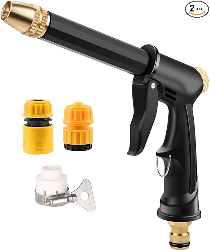 High Pressure Hose Nozzle with 4 Spray Modes, Adjustable Water Spray Gun, Metal Garden Hose Sprayer for Car Wash, Plant Watering, Patio & Outdoor Cleaning (2, Washer+3 Connectors)