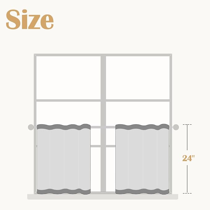 jinchan Linen Tier Curtains with Lined, 26x24, 2 Panels, Beige White | Light filtering, rod pocket, cafe curtains, machine washable, small window treatment, cottage style, kitchen, laundry room
