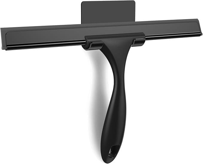 SetSail Shower Squeegee for Glass Doors, 12 Inch, Black | All-Purpose Shower Squeegee for Glass Doors Black Window Squeegee with Hook for Car Window Cleaning