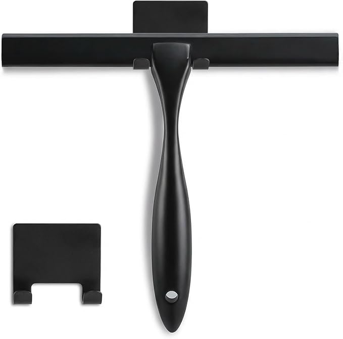 NETANY Shower Squeegee, 14-Inch Matte Black Squeegee, All-Purpose Stainless Steel Squeegee for Bathroom, Shower Doors, Mirrors, Tiles and Car Windows - 100% Streak Free