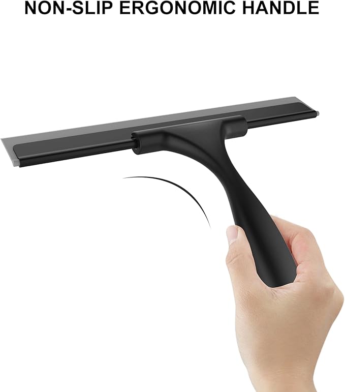 SetSail Shower Squeegee for Glass Doors, 12 Inch, Black | All-Purpose Shower Squeegee for Glass Doors Black Window Squeegee with Hook for Car Window Cleaning