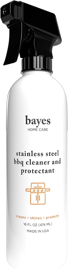 Bayes High-Performance Stainless Steel BBQ Exterior Cleaner and Protectant - Cleans, Shines and Protects Stainless Steel Barbecue Surfaces, Shields from Outdoor Elements - 16 oz, 6 Pack