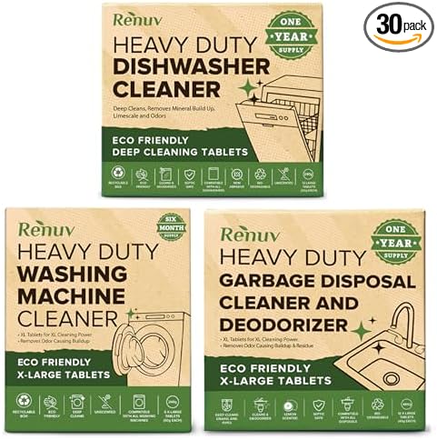 Renuv® Washing Machine + Dishwasher + Garbage Disposal Cleaner Bundle